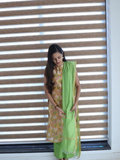 Green & Yellow Kurti Set – Vibrant Festive Wear
