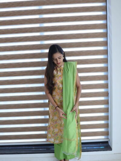 Green & Yellow Kurti Set – Vibrant Festive Wear
