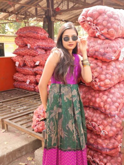 Traditional Fuchsia Green Maxi Dress – Festive Wear