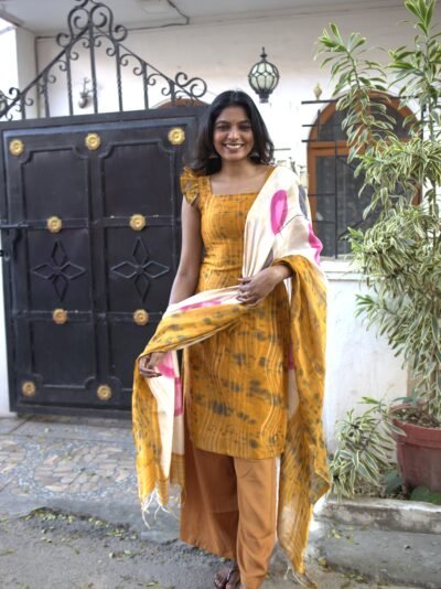 Sunset Glow Kurti Set – Orange Yellow Ethnic Wear