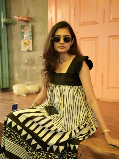 Zebra Stripe Aura Maxi – Black White Statement Dress