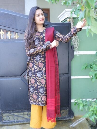 Black & Orange Kurti Set – Elegant Ethnic Outfit