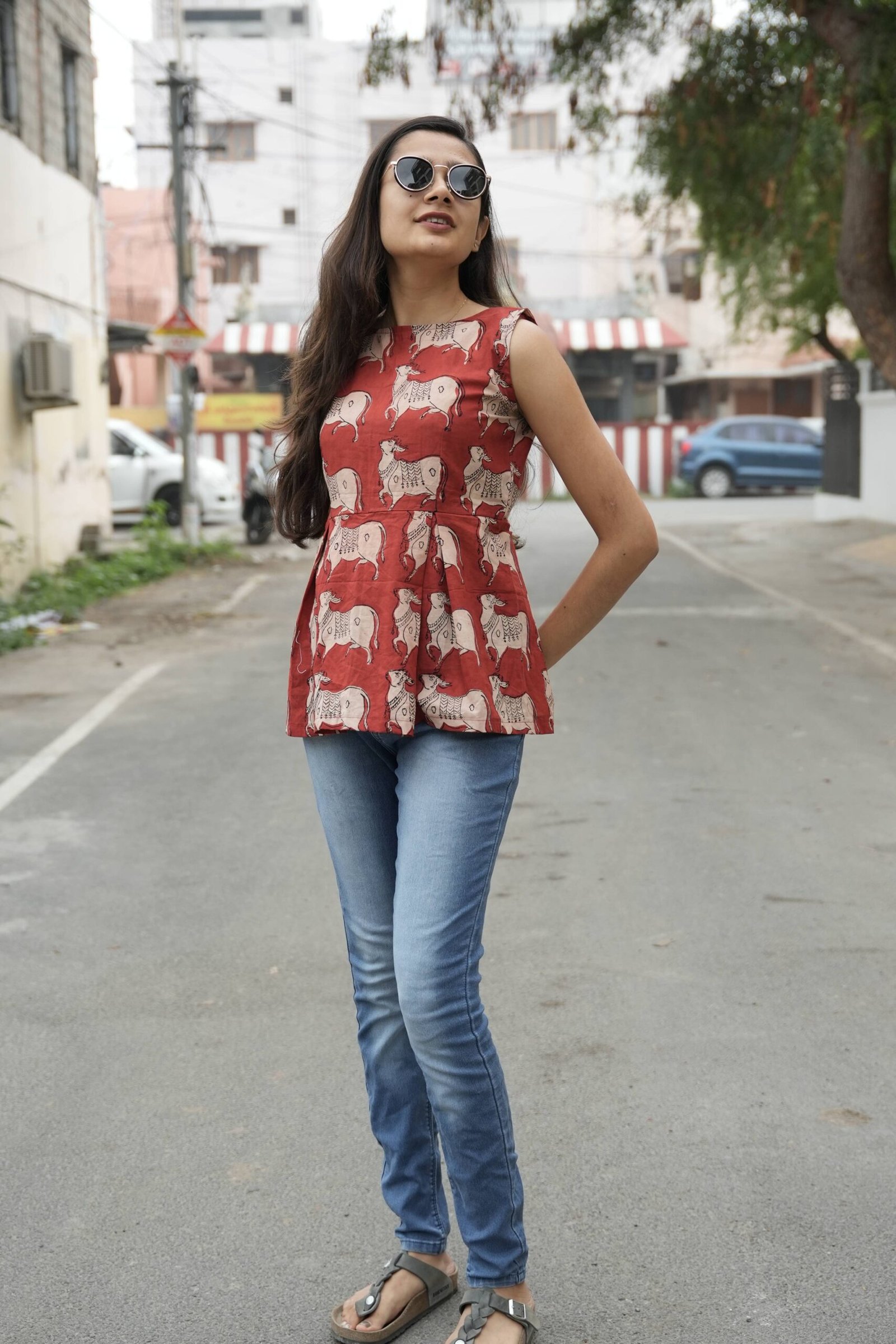 Heritage Red Kalamkari Peplum Top - Image 5
