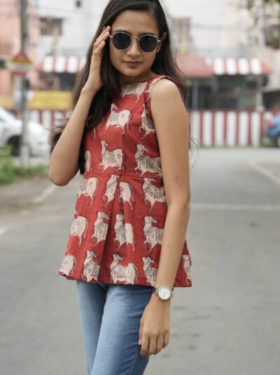 Heritage Red Kalamkari Peplum Top