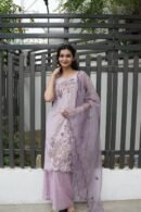 Lavender Embroidered Kurti Set with Sheer Dupatta
