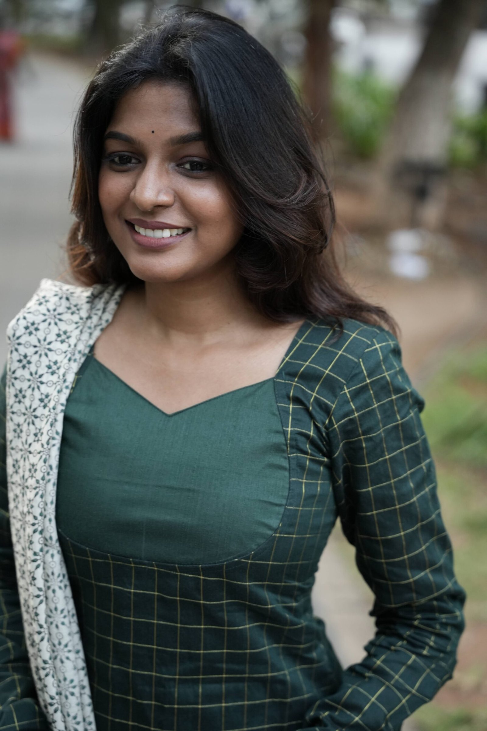 Emerald Checked Grace Kurti Set with Printed Dupatta - Image 2