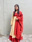Red checks anarkali set with dupatta