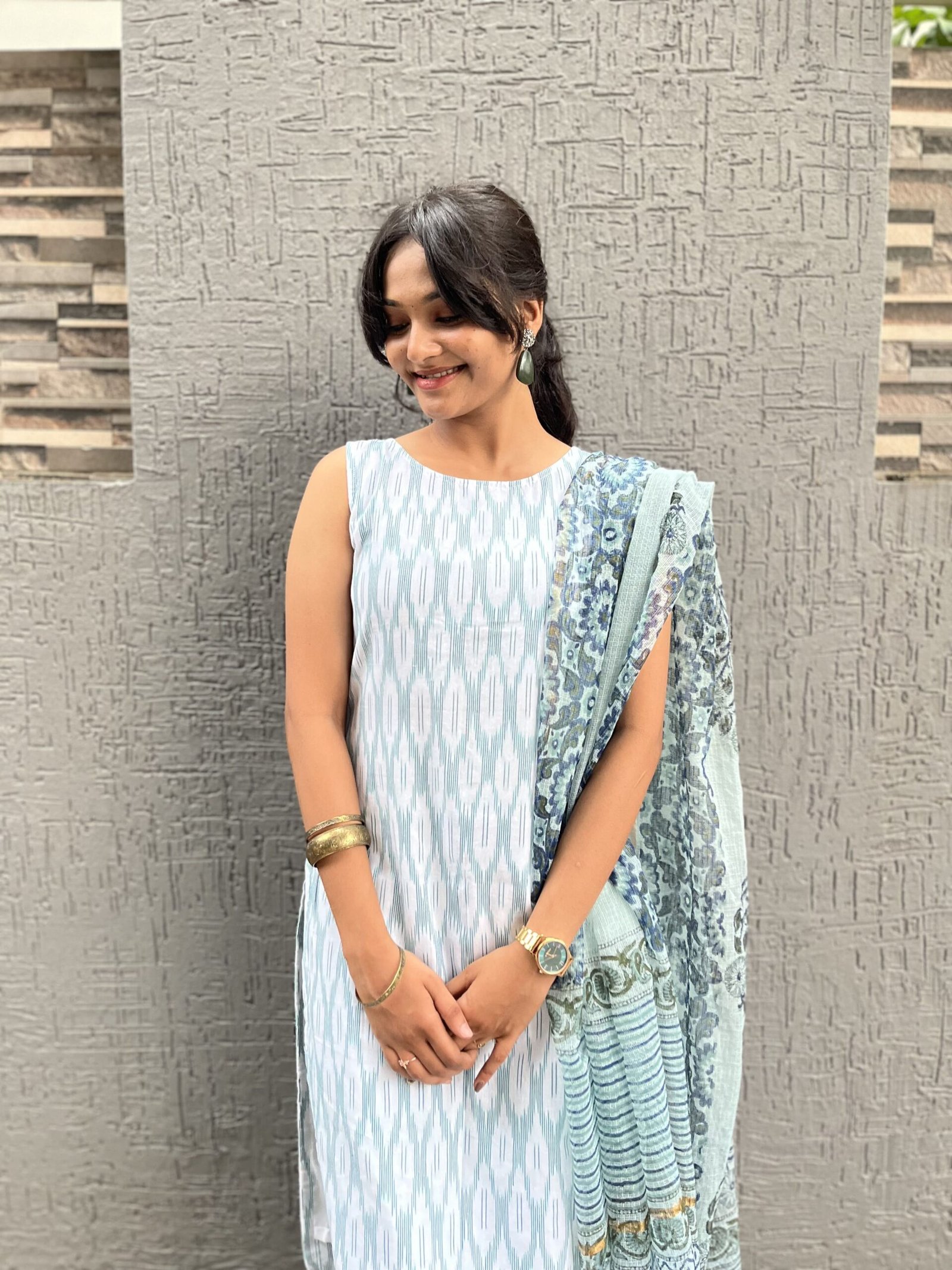 Green coral printed cotton suit set - Image 2
