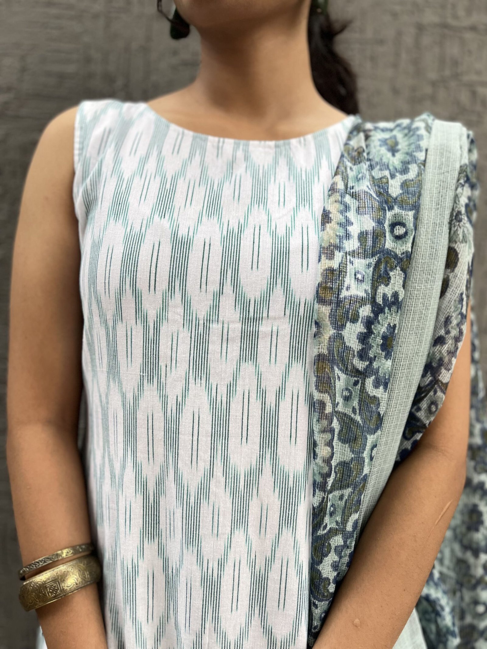 Green coral printed cotton suit set - Image 4