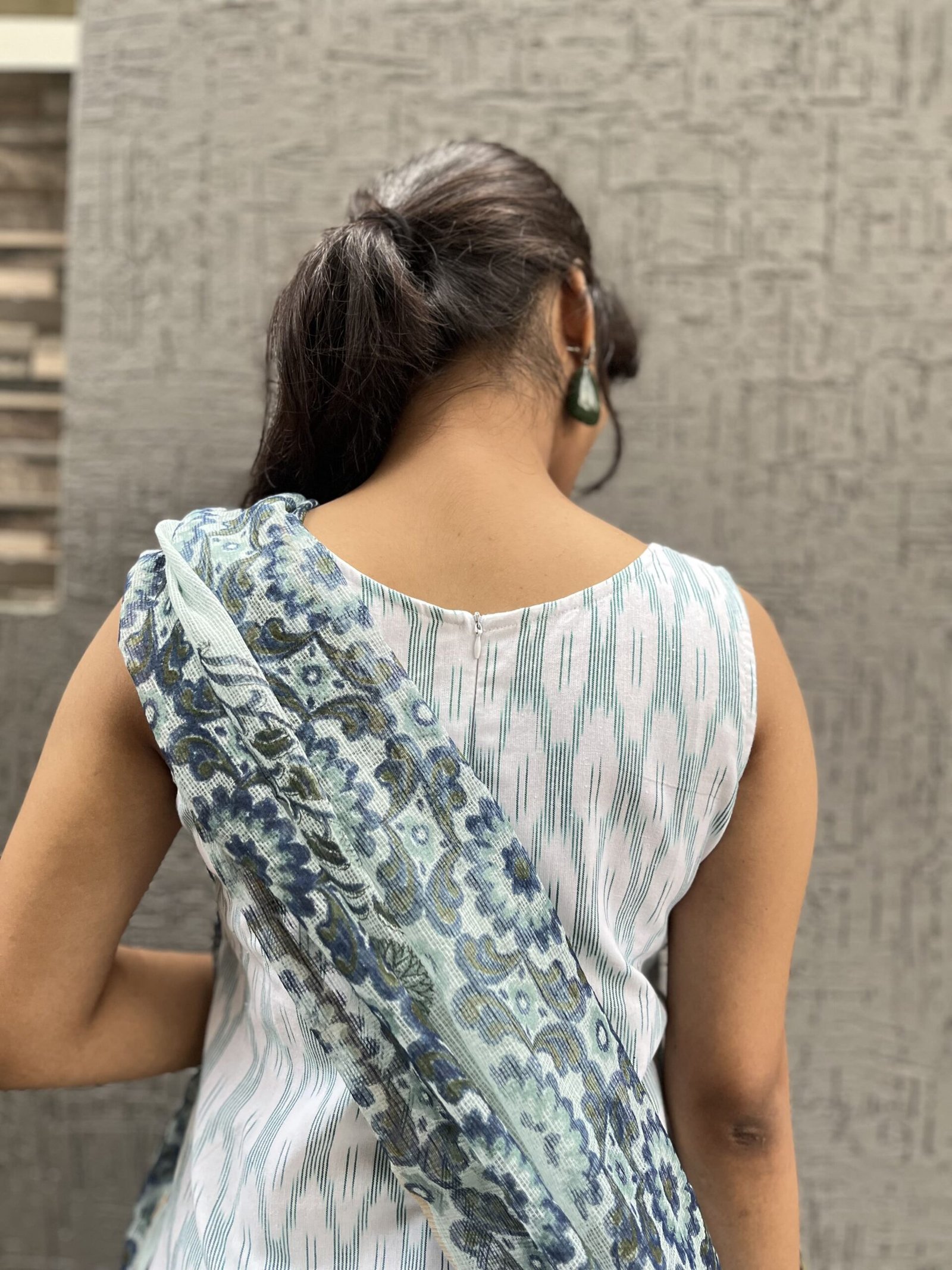 Green coral printed cotton suit set - Image 5