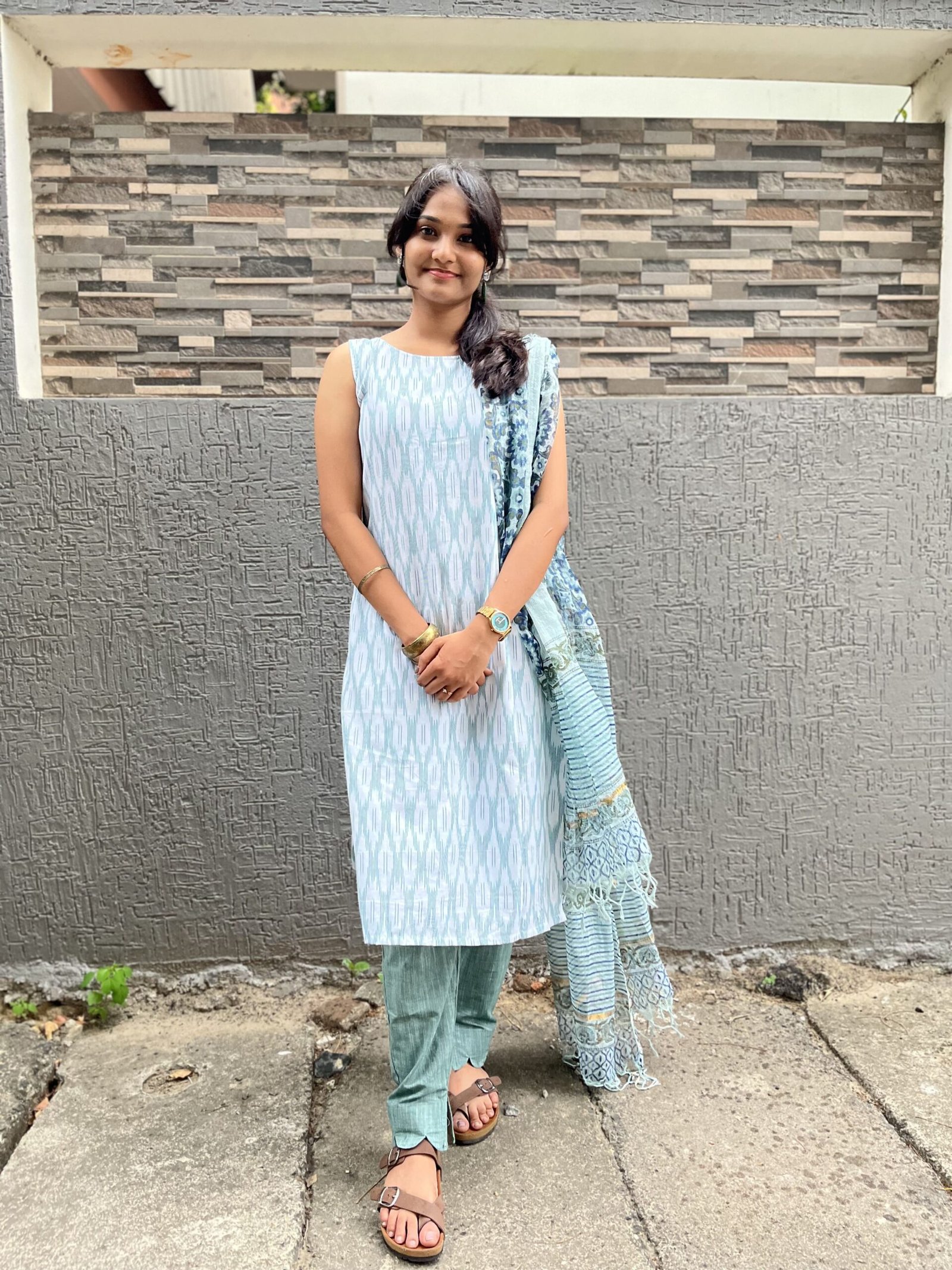 Green coral printed cotton suit set
